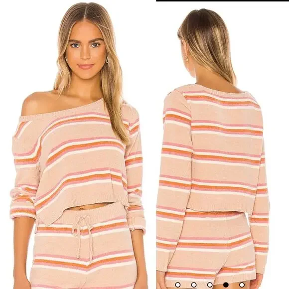 L*SPACE Striped Chenille Sweater Sun Seeker Sweater Snow Lotus Small